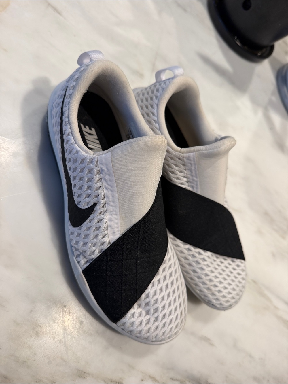 Nike White and Black Slip-On Training Sneakers